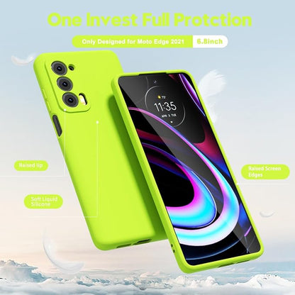 oakxco for Motorola Moto Edge 2021/Edge 2021 5G UW Phone Case Liquid Silicone, Neon Bright Solid Color, Thin Slim Soft Rubber Gel Matte TPU Plain Simple Cover for Women Girl Cute, Lime Neon Green