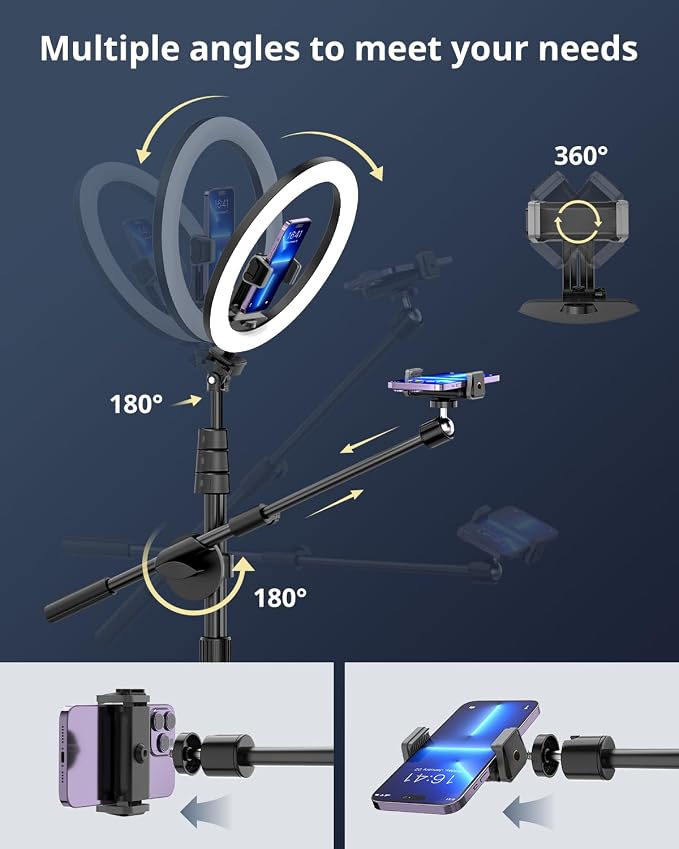 UBeesize 12" Ring Light with Overhead Phone Mount, Selfie Light with Stand,62" Tripod for iPhone with Light and Phone Holder for Video Recording,Cooking,Photography,Live Streaming,Tiktok,YouTube