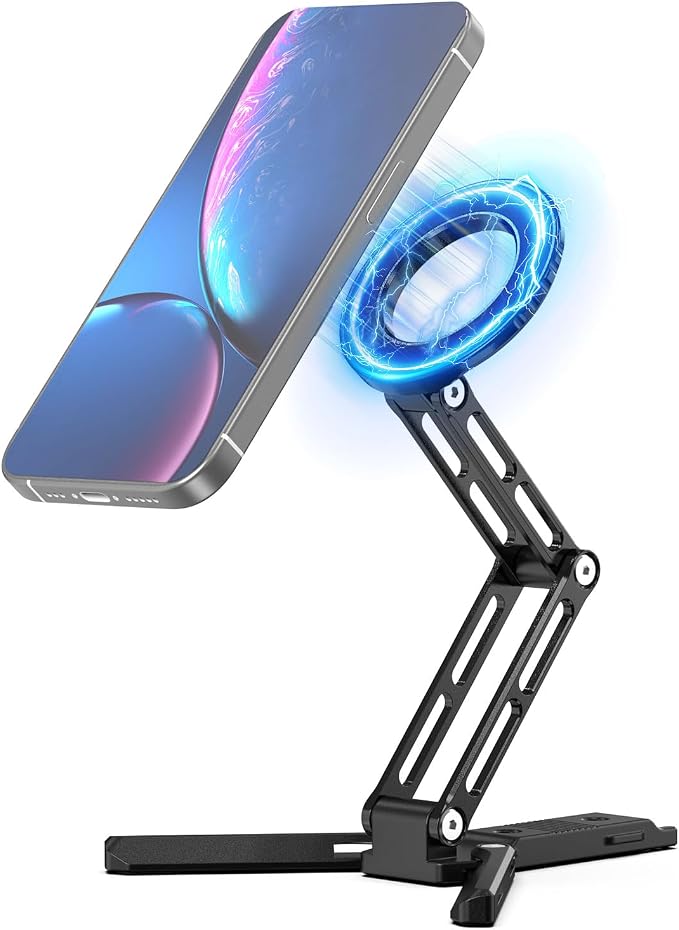 CAMBOFOTO Magnetic Phone Tripod Stand for iPhone, Aluminum Strong Magnetic Pocket Cell Phone Stand, Arca-Swiss Compatible with iPhone 17 16 15 14 13 12 Series/Android (Black)