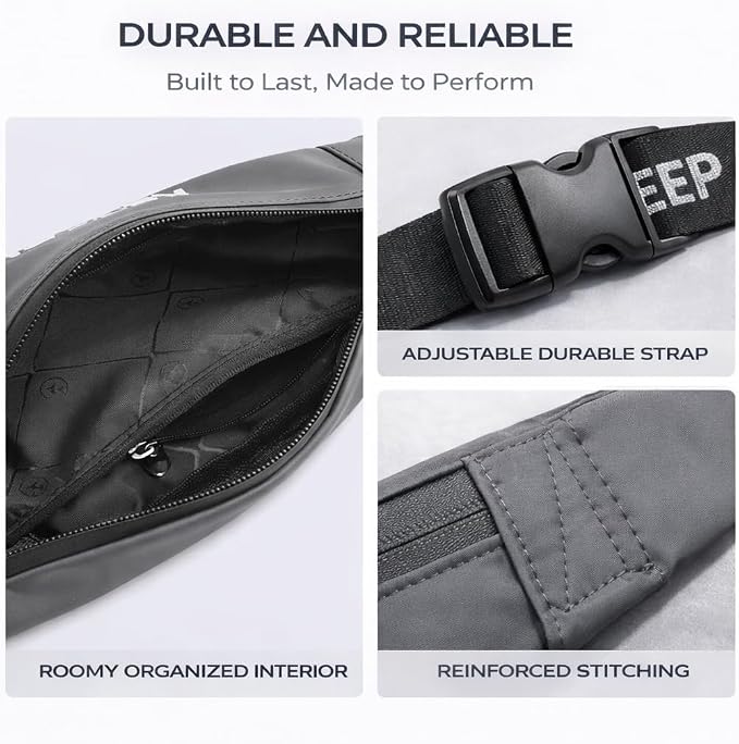 Slim Running Waist Pack for Women Men, Large Capacity Waist Belt with Organized Compartments, No-Bounce Secure Fit for Cycling, Hiking, Climbing Adventure & Reflective Safety Night Running-Gery