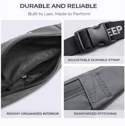 Slim Running Waist Pack for Women Men, Large Capacity Waist Belt with Organized Compartments, No-Bounce Secure Fit for Cycling, Hiking, Climbing Adventure & Reflective Safety Night Running-Gery