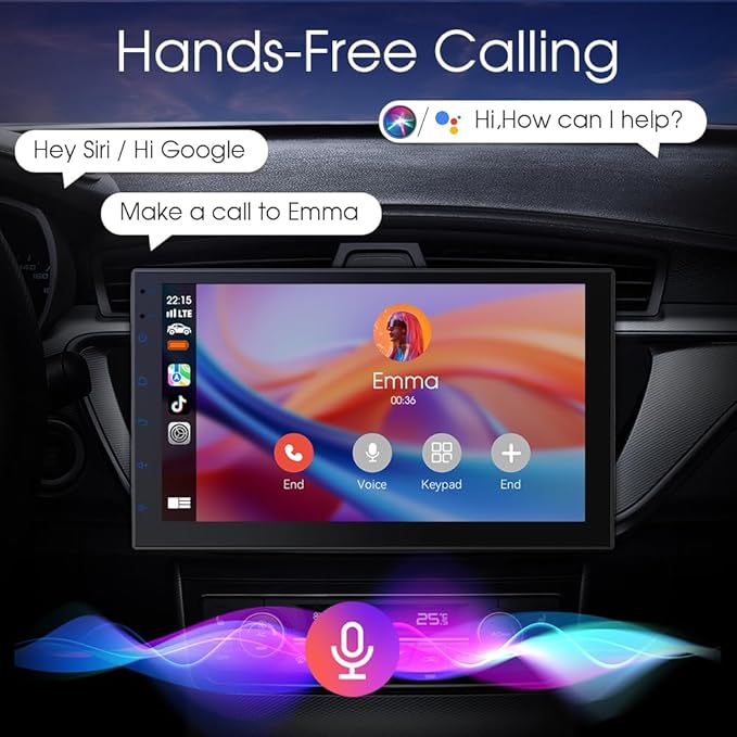 7" Car Stereo Double Din Wireless Apple Carplay Radio Screen for Car Audio Receivers, Bluetooth 5.0 Car Play Android Auto Touchscreen, Channel RCA, Backup Camera, SWC, FM/AM|Car Audio Receivers