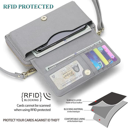 Peacocktion Crossbody Bags for Women RFID Wristlet Wallets Travel Vegan Leather Small Clutch Purses with Phone Pocket Zipper