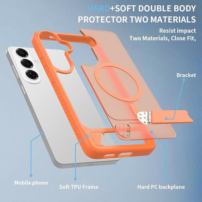 RMOCR for Samsung Galaxy S26+ Plus Case with Screen Protector+Lanyard Wrist Strap,Magnetic Translucent Matte Rugged Slim Phone Cover Built in Invisible Kickstand [Fit for MagSafe],2026 Orange