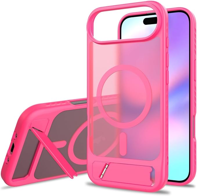 Magnetic Car Charging Phone Case for iPhone 17/16 Pro Max, 45° Built-in Kickstand, Military-Grade Shockproof Protective Cover (Rose red, iPhone 16 Plus)