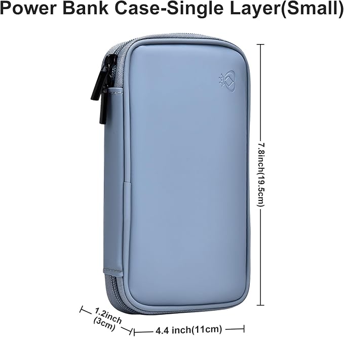Portable Charger Organizer Travel Case Shockproof Power Bank Bag for Anker/Jackery/RAV/10000mAh Power Bank Leather Electronic Case for PowerCore(Gray&Blue, Single Layer-Small)