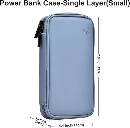 Portable Charger Organizer Travel Case Shockproof Power Bank Bag for Anker/Jackery/RAV/10000mAh Power Bank Leather Electronic Case for PowerCore(Gray&Blue, Single Layer-Small)
