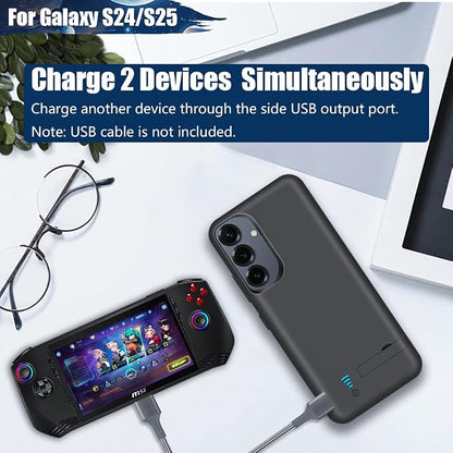 Battery Case for Samsung Galaxy S25 / S24, 5000mAh Rechargeable Extended Battery Charging Charger Case, Add 100% Extra Juice, Not Compatible with S25+ or S25 Ultra (6.2 Inches) Black
