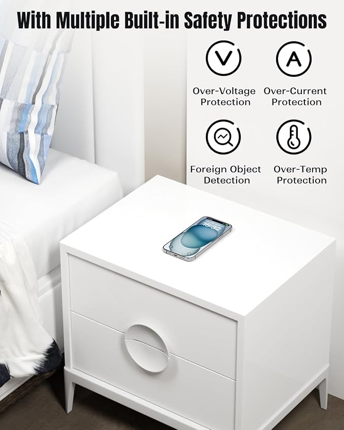 Invisible Wireless Charger, 0-30mm Under Desk Wireless Charger, Dual Uses On or Hidden Under Table Charging Pad for Nightstand for iPhone 17/17 Pro/17 Pro Max/17 Air/16/15/14/Samsung Phone