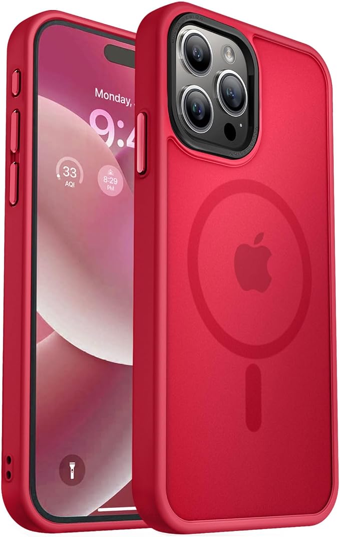 MOCCA Strong Magnetic for iPhone 15 Pro Max Case, [Compatible with Magsafe][13FT Military Drop Protection] Slim Translucent Matte Shockproof Case for iPhone 15 ProMax Case 6.7'' - Red