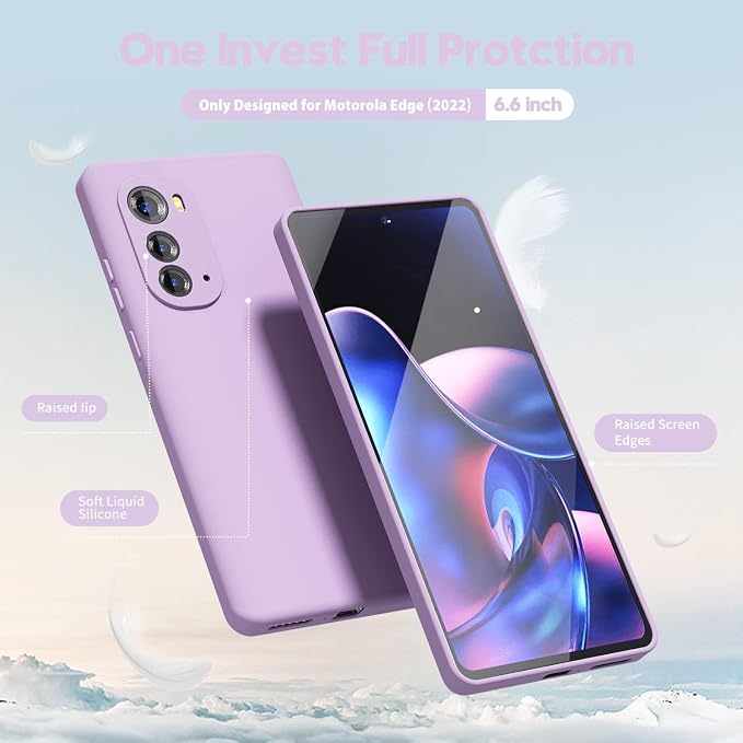 oakxco for Motorola Edge 2022 Phone Case Liquid Silicone Grip, Cute Thin Slim Soft Rubber TPU Plain Smooth Gel Cover for Women Girl, Matte Solid Protective & Shockproof, Lilac Lavender Light Purple