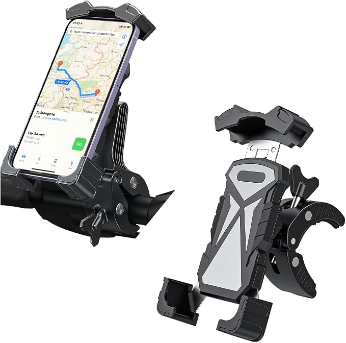 AICEL Motorcycle Phone Mount, Anti-Shake Bicycle Handlebar Cell Phone Holder with Secure Lock, Adjustable Motorbike Smartphone Bracket Accessories, Universal for Scooter ATV Motorcycle