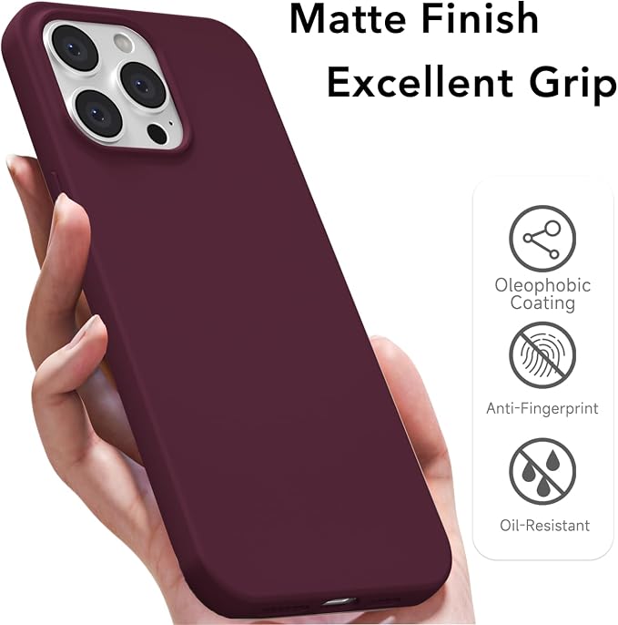 for iPhone 14 Pro Case Silicone Compatible with Magsafe Case, Ultra Slim Thin Magnetic Phone Cases Mag Safe, Cute Soft Rubber Gel Matte Plain Wireless Charging Cover for Women, Burgundy Maroon