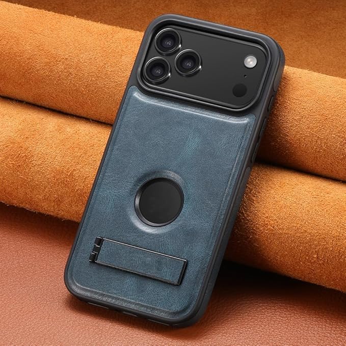 Magnetic Case for iPhone 17 Pro Max/17 Pro/17 Air/17, Retro Oil Wax Pattern Logo View Leather Cover with Folding Kickstand (17 Pro,Brown) (17 Pro,Blue)