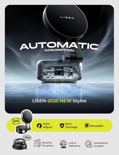 LISEN for iPhone 17 Portable Electric Vacuum Suction Phone Holder for Car MagSafe, Magnetic Phone Holder for Car Suction Cup Phone Mount Foldable for iPhone 17 Pro Max Air /16/15/14/13/12 Kits