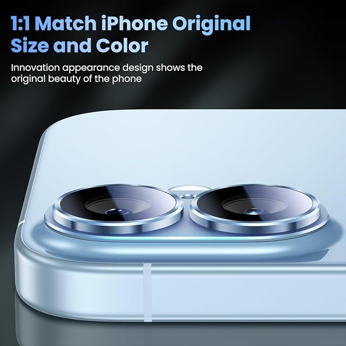 Uyiton Compatible with iPhone 17 Camera Lens Protector - [Not Easy to Break][Strong Adsorption][Case-Friendly] Metal Tempered Glass Rear Camera Screen Cover - Mist Blue
