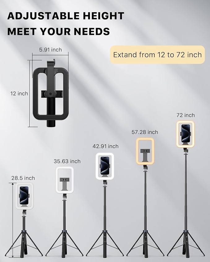 M MYBAT PRO Selfie Ring Light with 72" Tripod Stand - Extendable Selfie Stick with Light for Phone, Live Streaming, Makeup, Travel, Gaming, Video, Includes Phone Holder& USB-C Powered