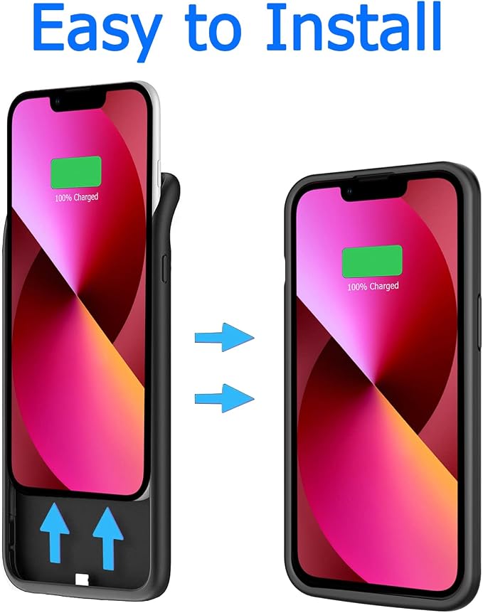 Battery Case for iPhone 13, 7000mAh Ultra-Thin Portable Protective Charging Case Rechargeable Extended Battery Pack Compatible with iPhone 13 (6.1 inch) External Charger Case (Black)