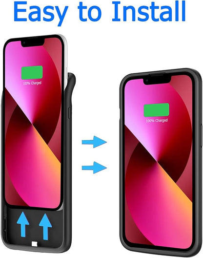 Battery Case for iPhone 13, 7000mAh Ultra-Thin Portable Protective Charging Case Rechargeable Extended Battery Pack Compatible with iPhone 13 (6.1 inch) External Charger Case (Black)