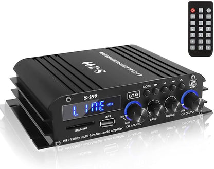 4.1 Channel Home Audio Amplifier Receiver, Bluetooth 5.0 Mini Amp with Subwoofer Output, RMS 4x50W MAX 800W for Home Theater/Car- USB/SD/AUX Input, for Passive Speakers and Active subwoofer