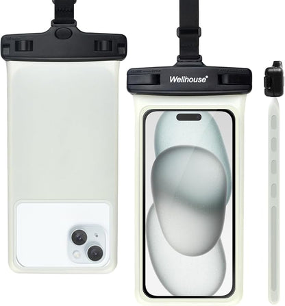 wellhouse Waterproof Phone Pouch, Waterproof Phone Case for iPhone 17 16 15 14 13 Pro Max XS Samsung, IPX8 3D Cellphone Dry Bag Beach Essentials (1 Pack - Luminous Black7.0, 7 inch)