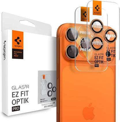 Spigen Camera Lens Screen Protector [GlasTR EZ Fit Optik Pro] Designed for iPhone 17 Pro Max | iPhone 17 Pro [Case Friendly] - Cosmic Orange [2 Pack]