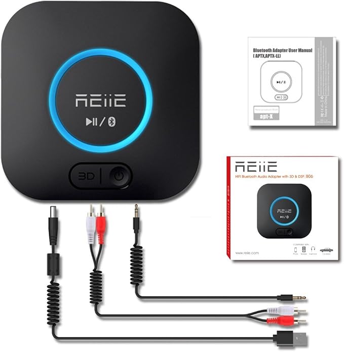 Audio Bluetooth Receiver,HiFi Wireless Audio Adapter,Bluetooth 4.2 Receiver with 3D Surround AptX Low Latency for Home and Car Music Stereo Streaming (Pair 2 at Once)