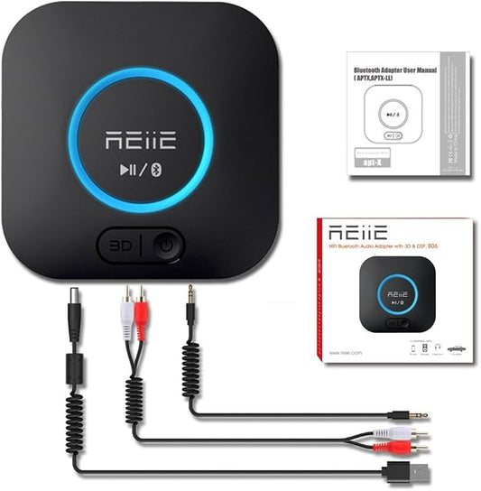 Audio Bluetooth Receiver,HiFi Wireless Audio Adapter,Bluetooth 4.2 Receiver with 3D Surround AptX Low Latency for Home and Car Music Stereo Streaming (Pair 2 at Once)