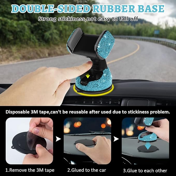 eing Car Phone Mount Cell Phone Holder with One More Air Vent Base,Bling Crystal Universal Phone Mount Holder Cradle for Dashboard,Windshield and Air Vent,Blue