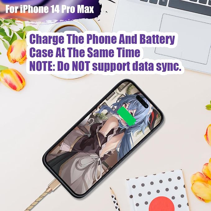 Battery Case for iPhone 14 Pro Max, 6000mAh Rechargeable Extended Battery Charging/Charger Case, Add 100% Extra Juice (6.7 Inches) Black