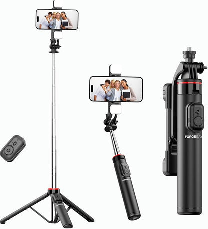 Selfie Stick Tripod for iPhone, 53" Phone Tripod with Detachable 8 LED Light, Bluetooth Remote, Stable Umbrella Base, Portable 4-in-1 Vlog Tripod for Live Stream Travel Photography, FORGERAY C13D