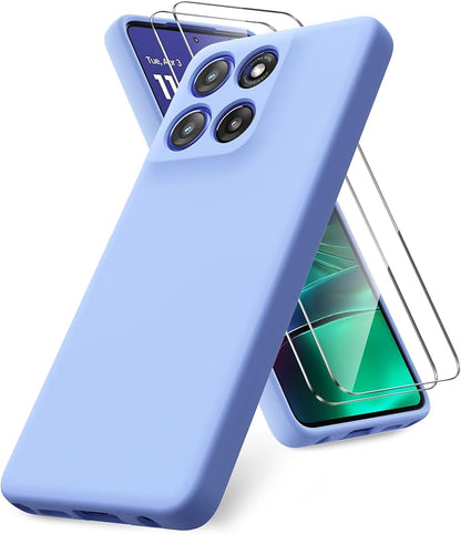 Case for Motorola Moto G Stylus 5G 2025, 2 Pack Tempered Glass Screen Protectors, Soft TPU Liquid Silicone Shockproof Gel Case-Purple