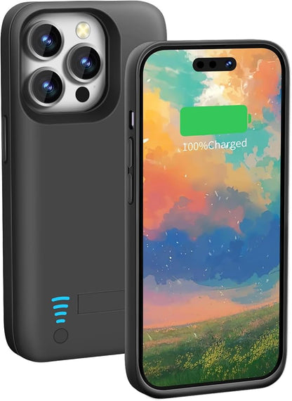 Battery Case for iPhone 15 Pro Max, 6000mAh Rechargeable Extended Battery Charging/Charger Case, Add 100% Extra Juice (6.7 inch) Black