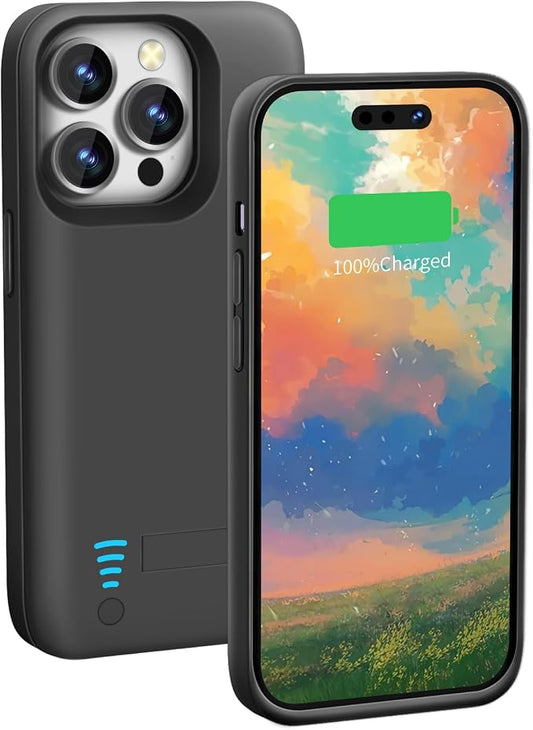 Battery Case for iPhone 15 Pro Max, 6000mAh Rechargeable Extended Battery Charging/Charger Case, Add 100% Extra Juice (6.7 inch) Black