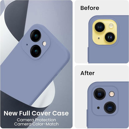 FireNova Designed for iPhone 14 Case, Silicone Upgraded [Camera Protection] Phone Case with [2 Screen Protectors], Soft Anti-Scratch Microfiber Lining Inside, 6.1 inch, Lavender Gray