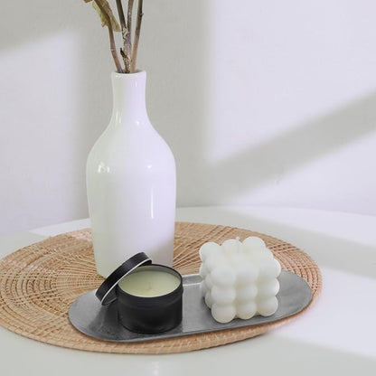 KUMGROT Candle Tray Stainless Steel Jewelry Tray Perfume Rings Keys Pillar Spherical Candles Oval Decorative Candle Holder for Bathroom Kitchen Dresser Silver 9 Inch
