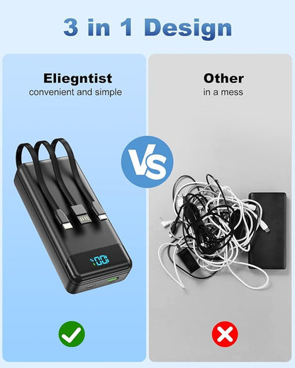 Portable Charger 40000mAh Power Bank - PD 22.5W Fast Charging Battery Pack, Built-in Cable Phone Charger 4 Output 3 Input, Compatible with iPhone 16 15 14 13 Android | Built-in Cable, 4 Output 3 Input, Digital Display, Compatible with iPhone 17 16 15 1...