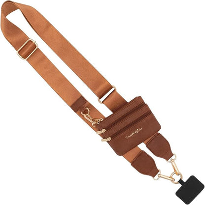 Save the Girls Clip and Go Phone Strap Solid (Brown - Brown Pouch) - Crossbody Phone Strap Chain with Zipper Wallet Pouch – Phone Lanyard with Zippered Pouch