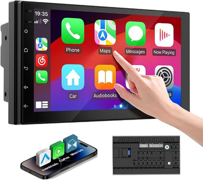 Double Din Car Stereo Radio with 7 inch HD Touchscreen, Wireless Apple Carplay & Android Auto, Bluetooth, SWC, Mirror Link, AUX,FM Car Radio Receiver(No backup reversing camera)|for All Vehicle