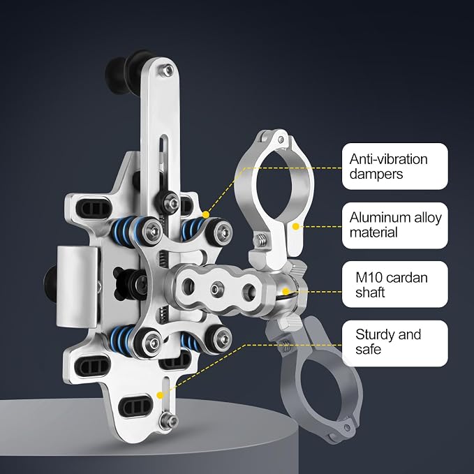 Aluminum Alloy Motorcycle Phone Mount Holder [Dual Vibration Dampener] [Metal Adjustment Arm] Motorcycle Handlebar Accessories,for 4.7-7.2 inch Samsung Apple Phone