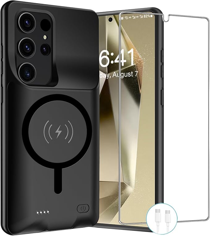 Wireless Charging Case for Galaxy S24 Ultra, Upgraded 12000mAh Rechargeable Portable Charging Case Compatible with Galaxy S24 Ultra (6.8 inch) with Carplay Extended Battery Pack Charger Case (Black)