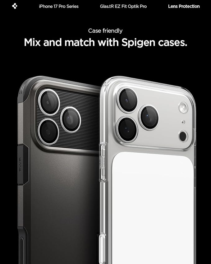 Spigen Camera Lens Screen Protector [GlasTR EZ Fit Optik Pro] Designed for iPhone 17 Pro Max | iPhone 17 Pro [Case Friendly] - Silver [2 Pack]