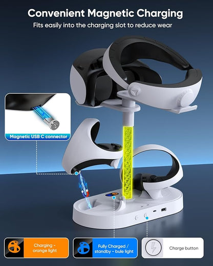 FASTSNAIL Charging Stand for PlayStation VR2, Multifunctional PS VR2 Headset & Sense Controllers Charge Dock Station with 10 RGB Light Modes of Memory, Storage Base Gaming Accessories for PS5 VR2