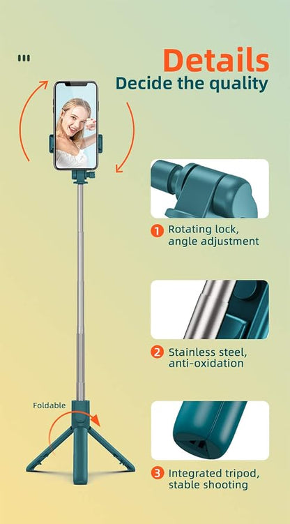 Tianle Selfie Stick, 30 Inch Phone Tripod Extendable Cell Phone Tripod Stand with Wireless Remote and Phone Holder Compatible with iPhone Android Phone for Selfie, Video Recording, Photo