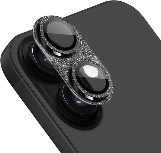 Camera Lens Protector for iPhone 17, Bling Glitter Camera Cover with 9H Tempered Glass Metal Ring, Anti-Scratch Lens Protector for iPhone 17 (Glitter - Black)