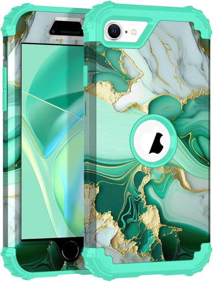 Hocase for iPhone SE 2022/2020 Case, Heavy Duty Shockproof Protection Hard Plastic+Silicone Rubber Hybrid Protective Case for iPhone SE 3rd/2nd Generation (4.7") - Mint Green