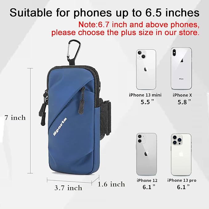 Prime Comfort Phone Holder Armband, Small Crossbody Shoulder Holsters Bag with Arm Band, Fits iPhone and Android, Use for Running, Walking, Hiking & Biking (6.7 Inches, Blue)