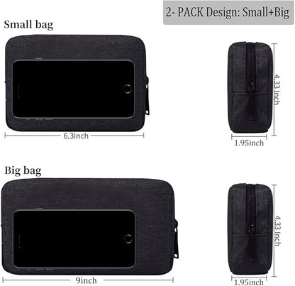 CAAORDKSO Electronics Accessories Case, Electronic Organizer Travel Cable Accessories Bag, Portable Waterproof Storage Bag for Hard Drive,Power Bank,Chargers,Mouse,Various Accessories(Small+Big-Black)
