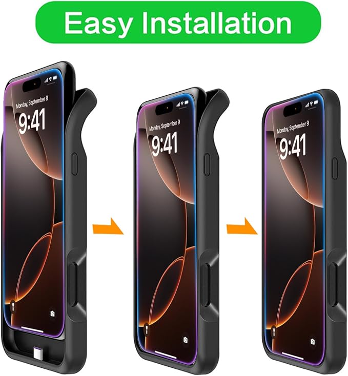 Battery Case for iPhone 16 Pro Max,12000mAh Rechargeable Portable Charging Case with Wireless Charging Compatible for iPhone 16 Pro Max (6.9 inch) with Carplay Extend Battery Pack Charger Case (Black)