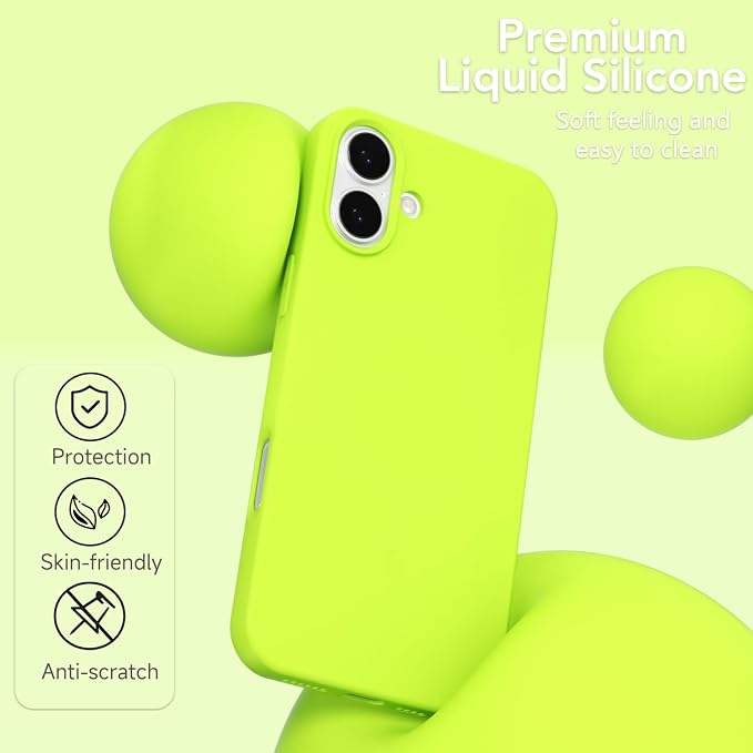 for iPhone 17 Case Silicone Compatible with Magsafe Case, Ultra Slim Thin Magnetic Phone Cases Mag Safe, Cute Soft Rubber Gel TPU Matte Plain Wireless Charging Cover for Women, Neon Green